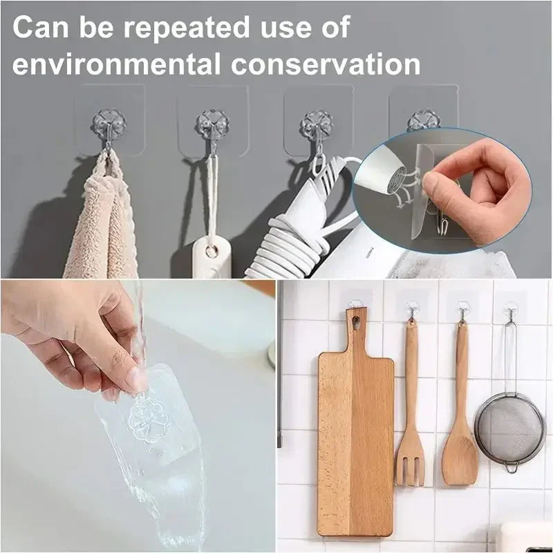 Transparent Self-Adhesive Rotating Wall Hooks for Home Organization