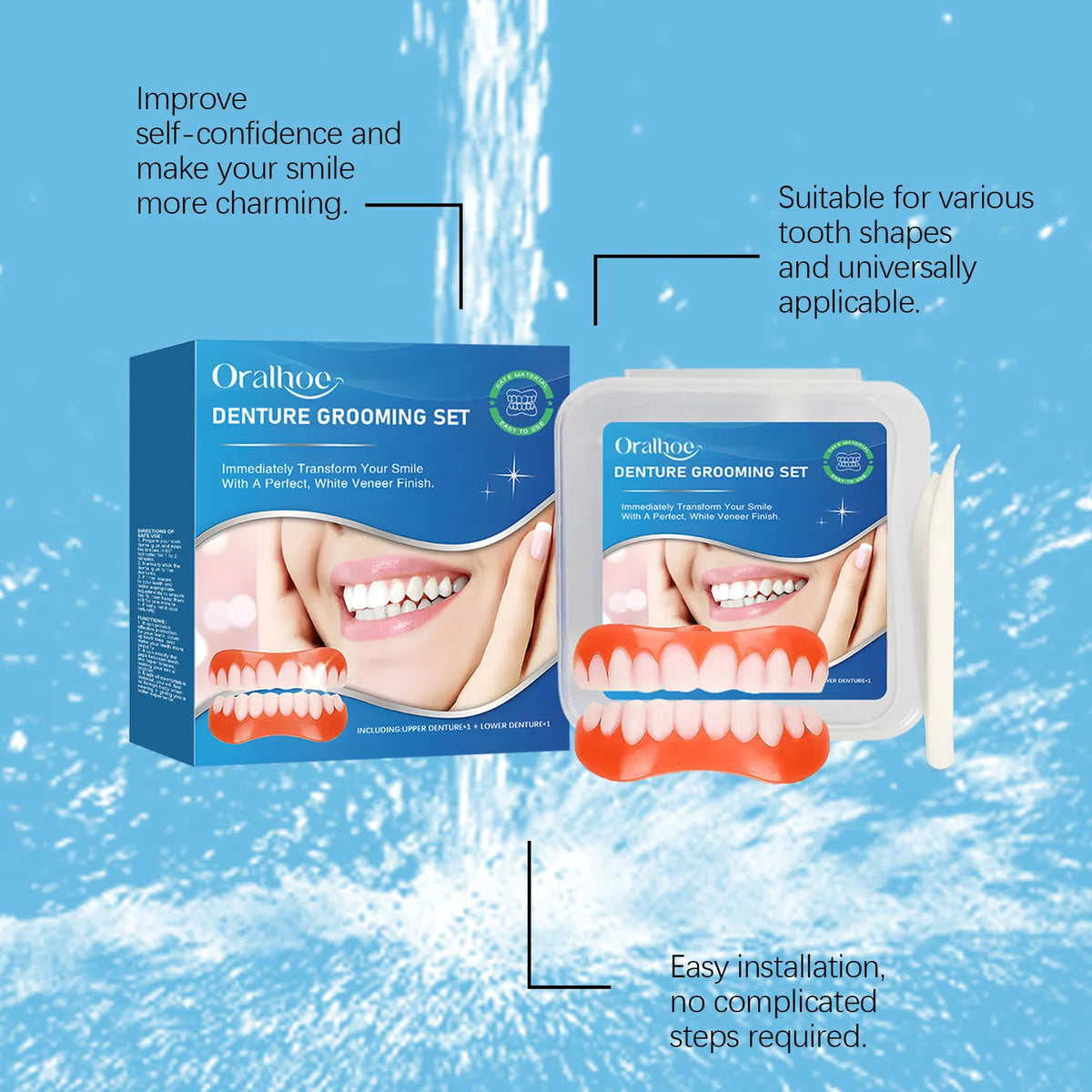 Snap-On Silicone Denture Set for Instant Smile Correction