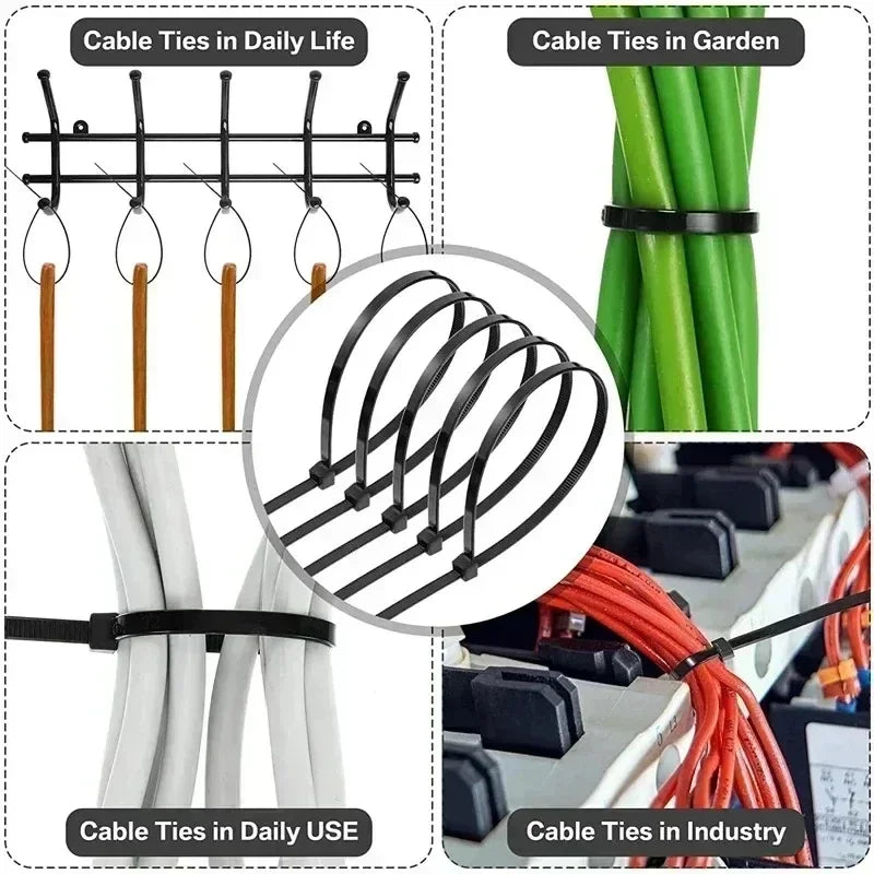 Heavy Duty Self-Locking Nylon Cable Zip Ties for Home and Office - 4