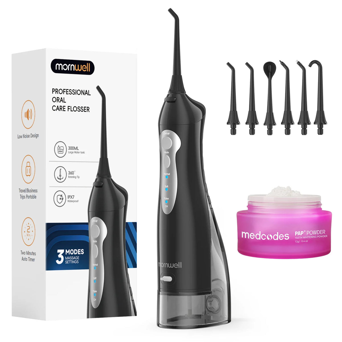Portable Cordless Water Flosser with 3 Modes and 7 Replacement Tips