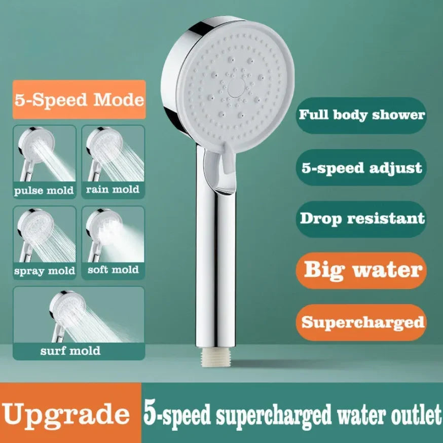 5-Mode High-Pressure Rainfall Handheld Shower Head - 27