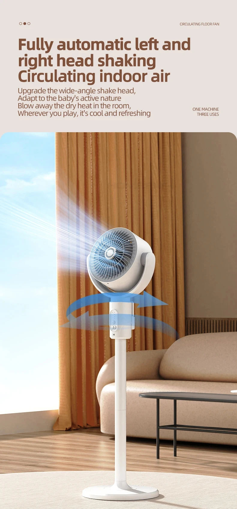 360 Degree Quiet Adjustable Standing Air Circulation Fan