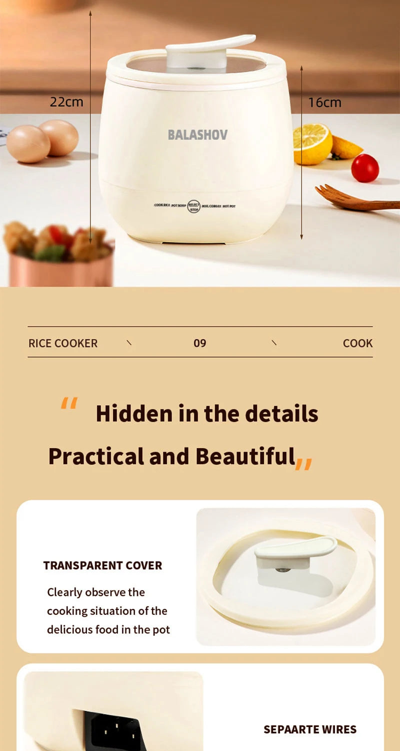 Portable 1.8L Smart Mini Rice Cooker for Small Kitchens and Dorms