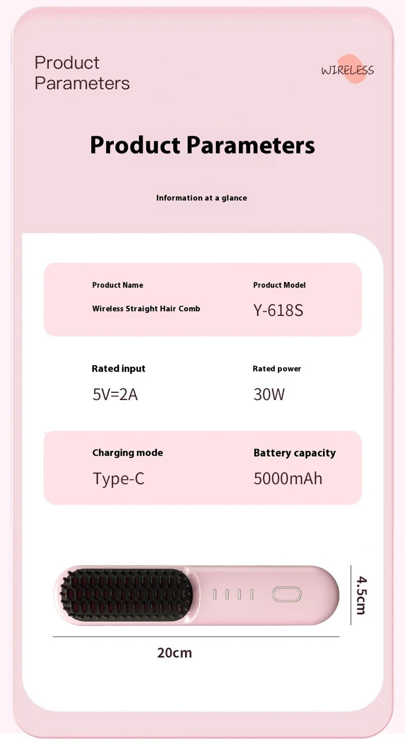 Fast-Heating Cordless Ionic Hair Straightener Brush