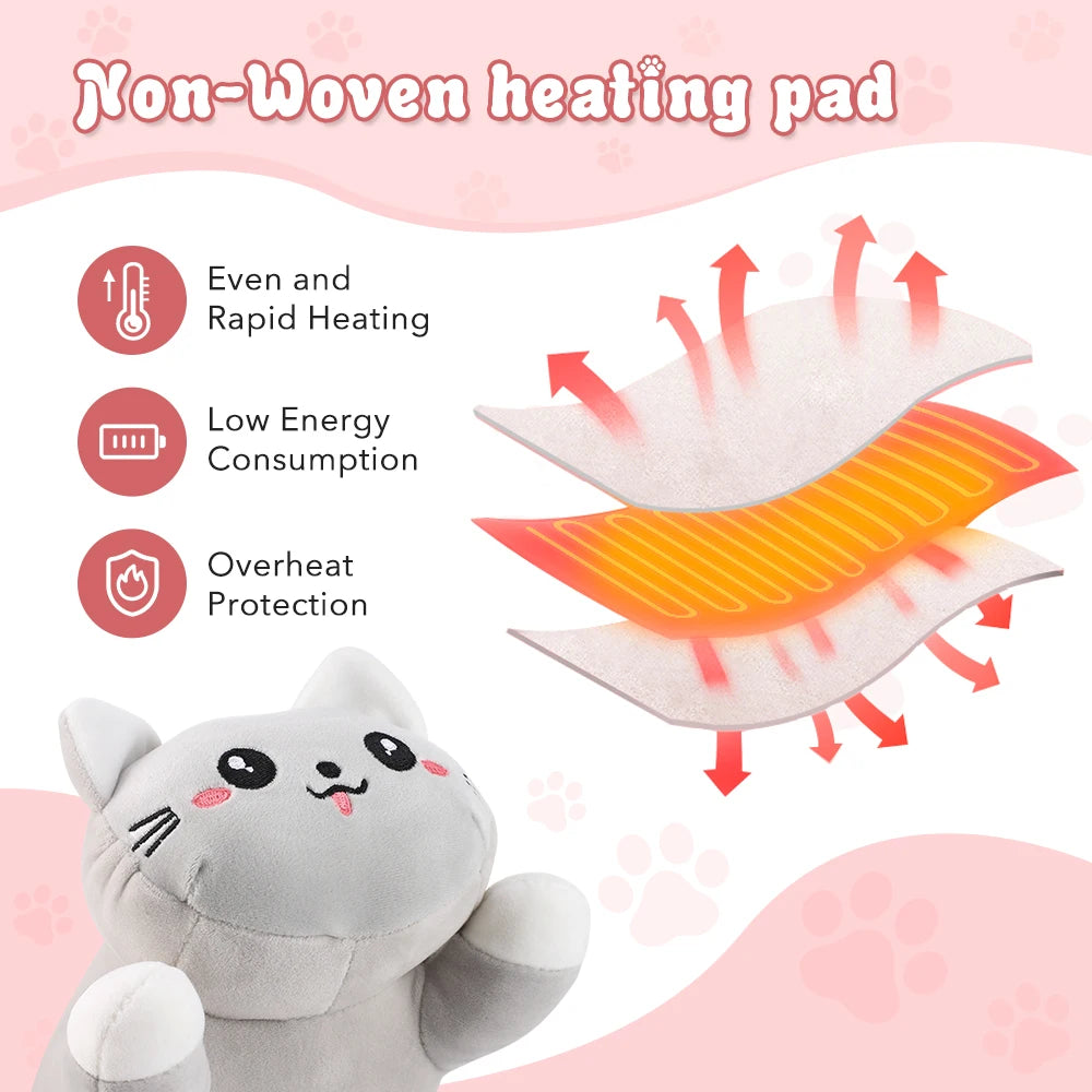 USB Heated Cat Plush Pillow for Period Cramps and Pain Relief - 9