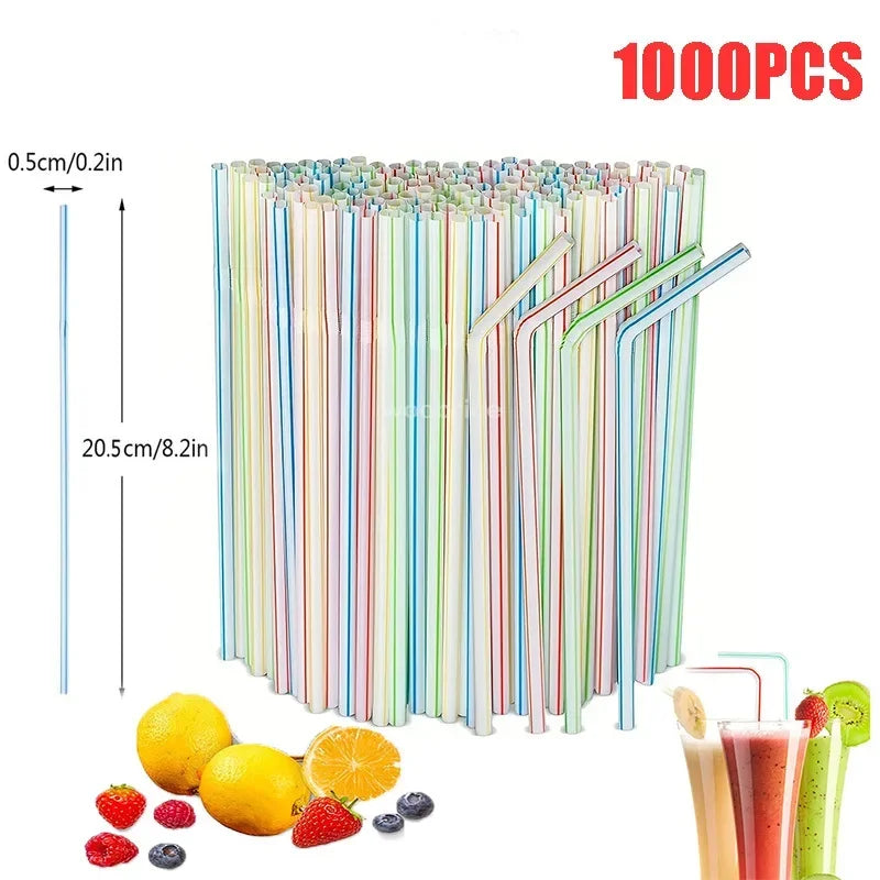 Flexible Multicolor Striped Drinking Straws for Parties and Events