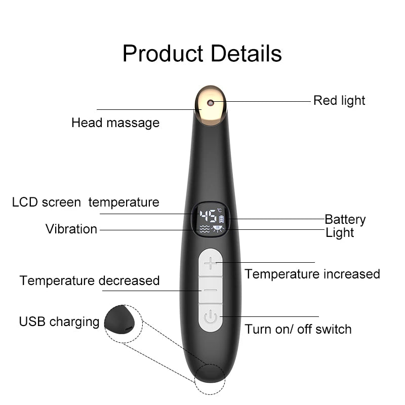 3-in-1 Heated Eye Massager Wand for Dark Circles and Puffiness