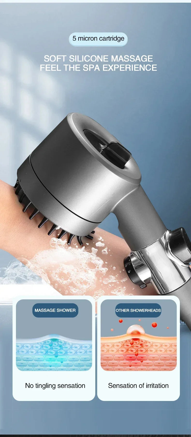 High-Pressure Adjustable Massage Shower Head with Filter - 14