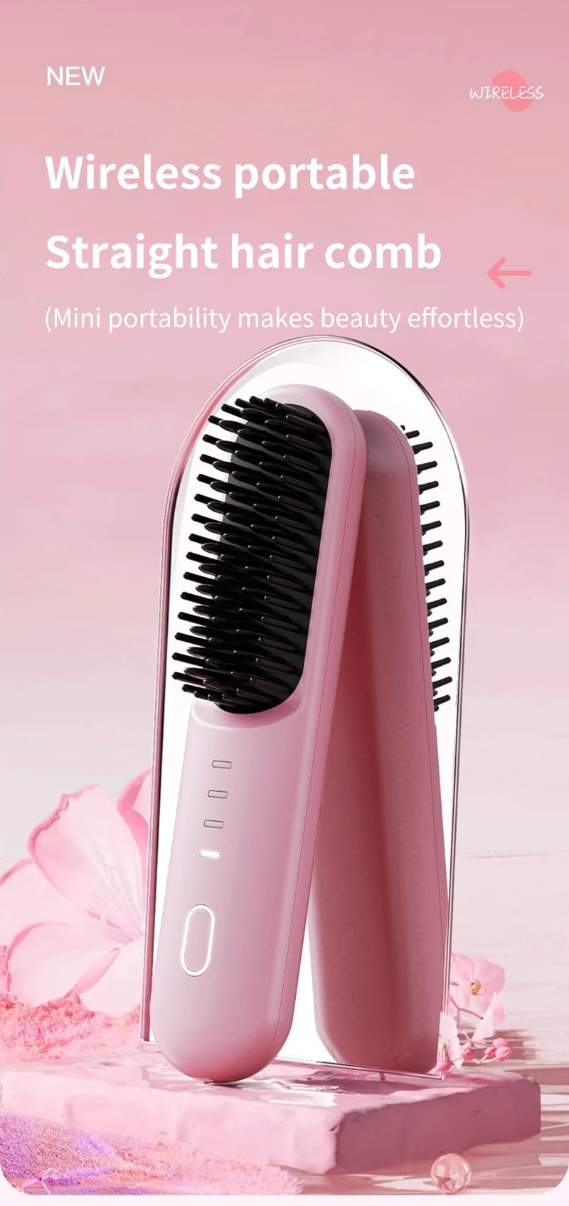 Fast-Heating Cordless Ionic Hair Straightener Brush