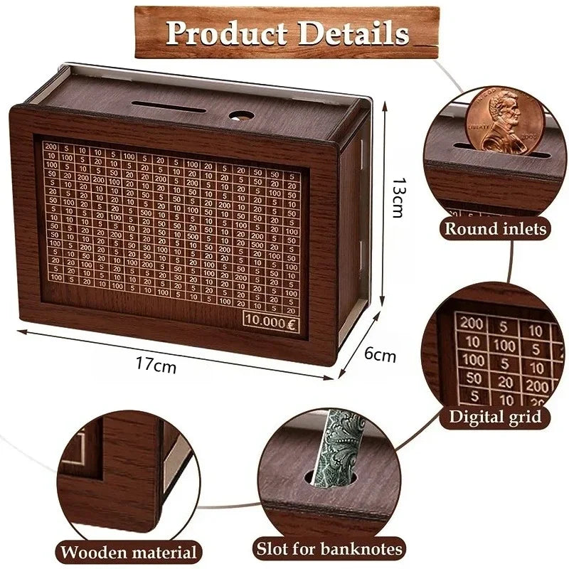 Wooden Money Saving Challenge Box for Cash - 9