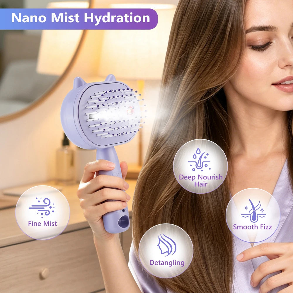 Electric Mist Spray Massage Comb for Hydrating and Detangling Hair