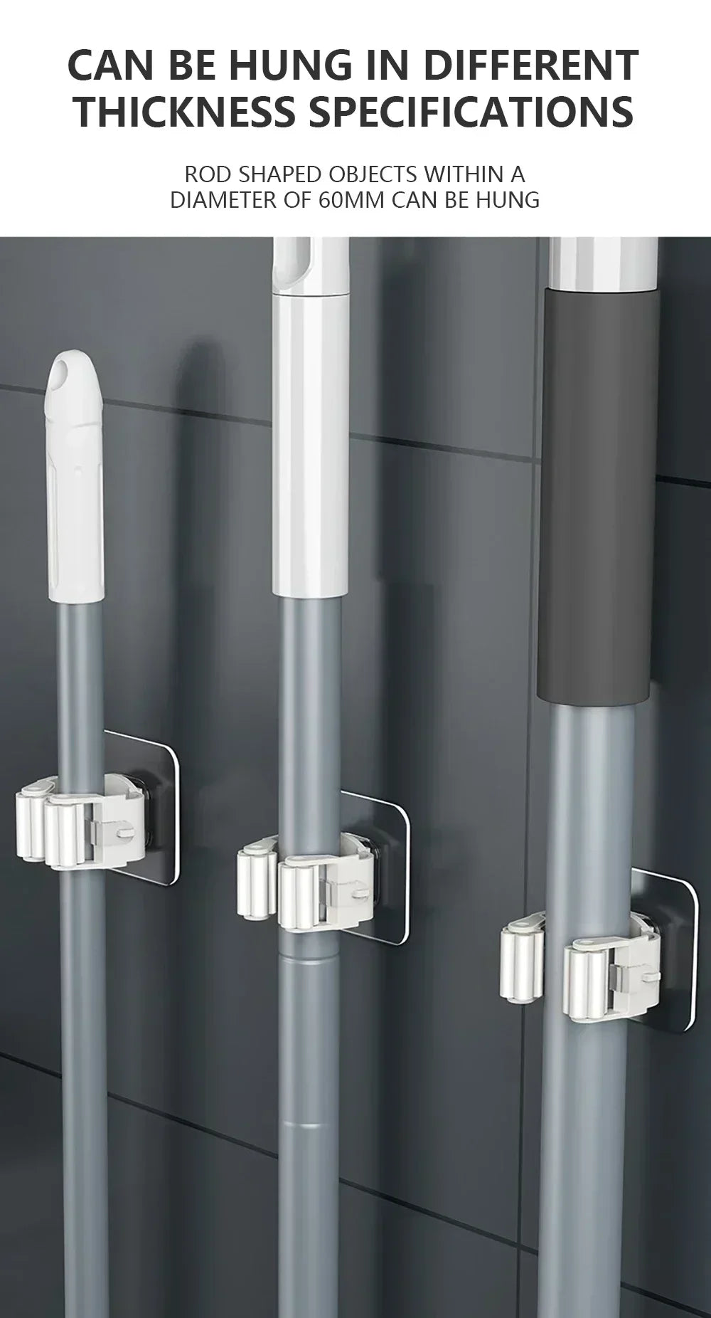 Wall Mounted Adhesive Mop and Broom Organizer Holder - 15
