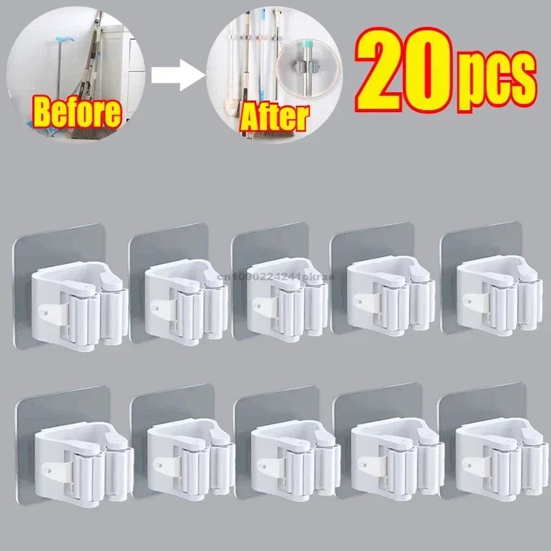 Self-Adhesive Wall Mounted Mop and Broom Organizer Holder