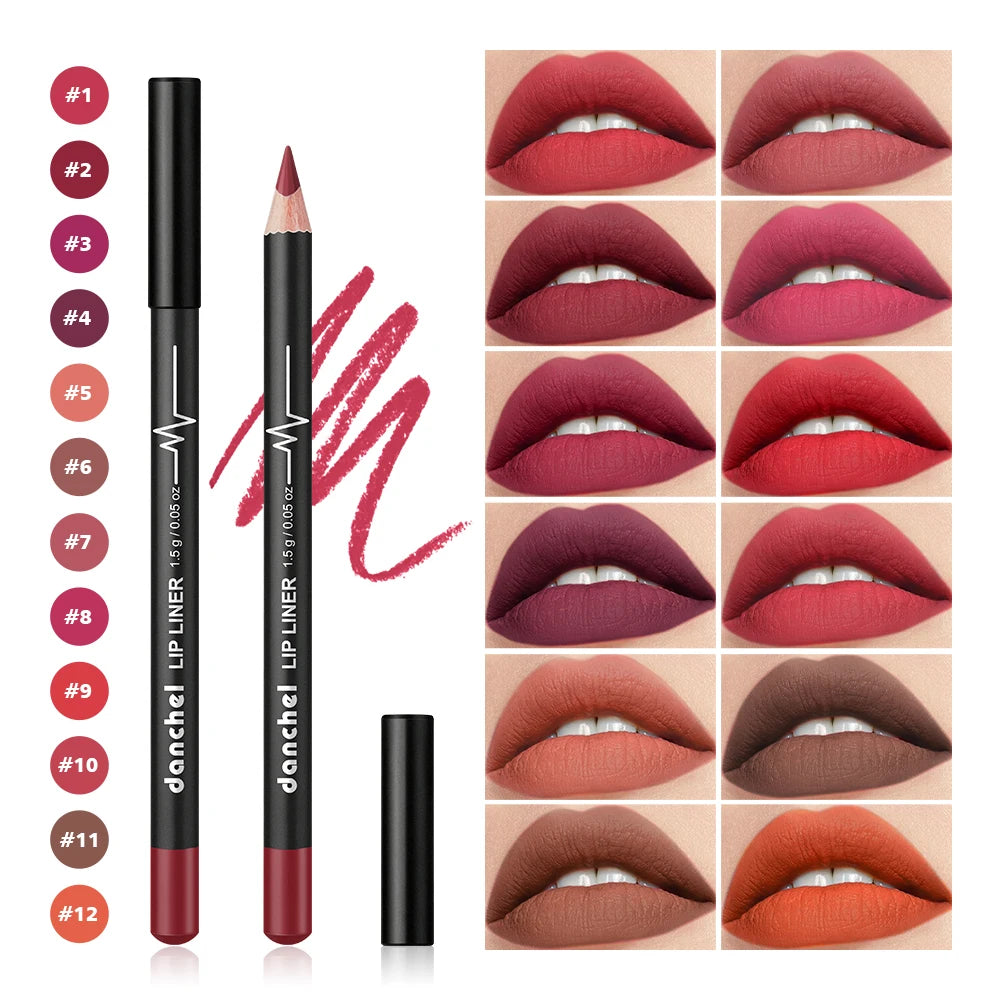 Professional 12-Color Waterproof Lip Liner Pencil Set