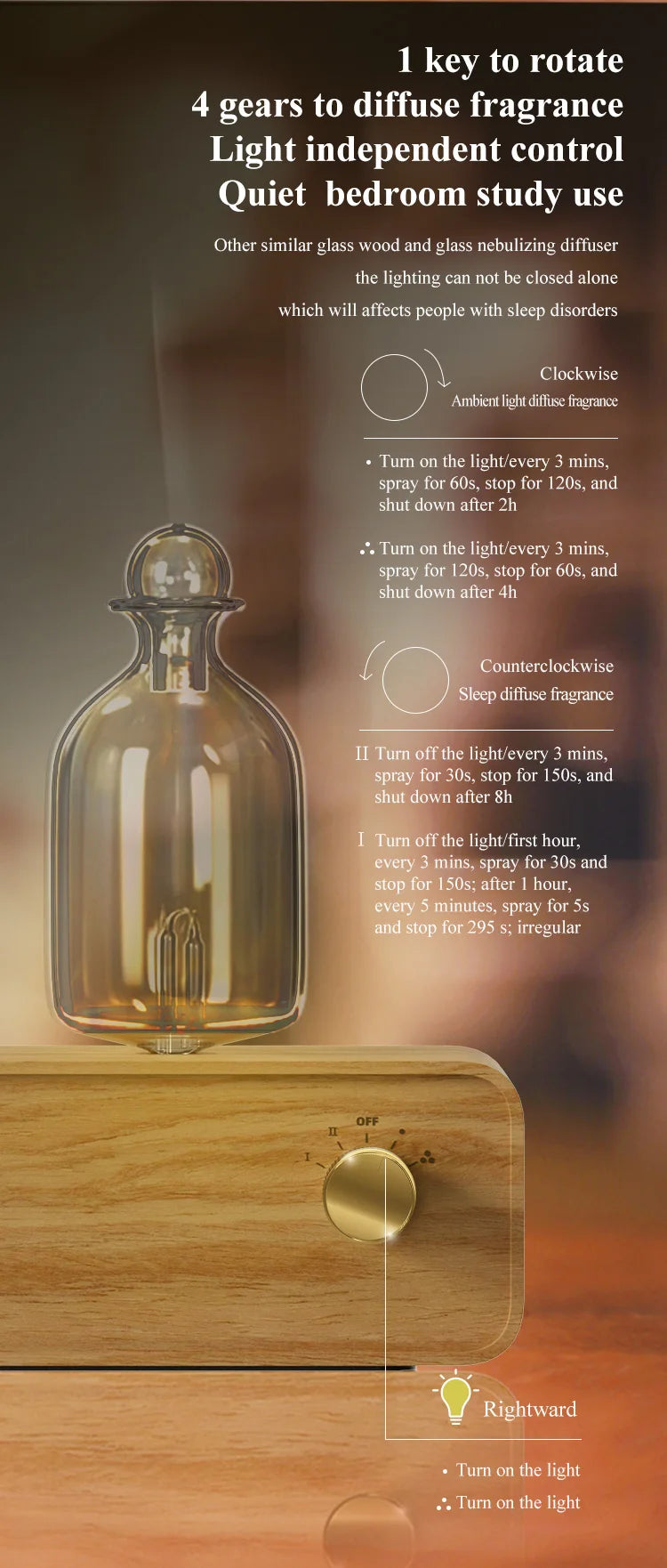 Waterless Wood and Glass Essential Oil Aromatherapy Diffuser