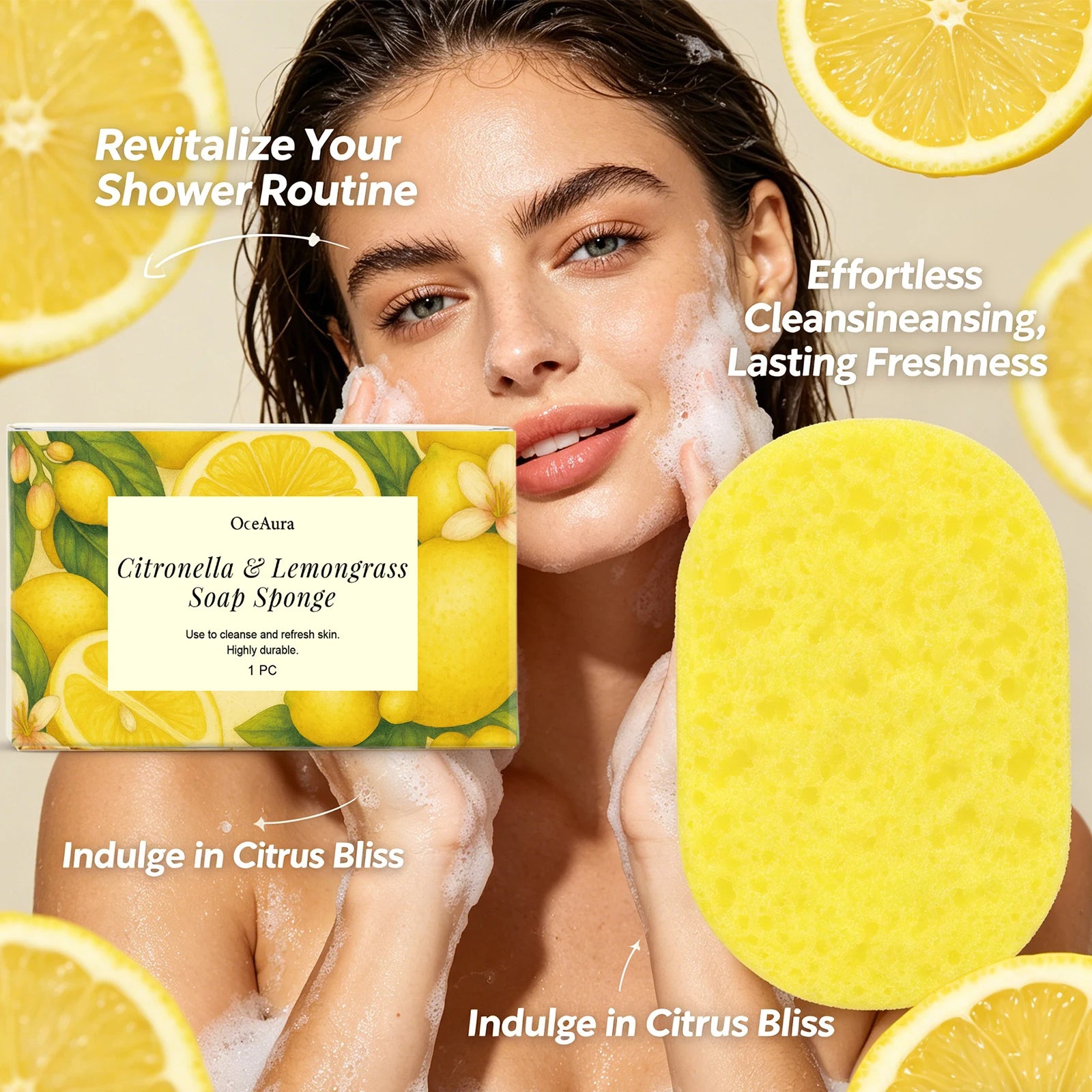 Exfoliating Lemongrass Bath Sponge for Daily Body Cleansing - 3