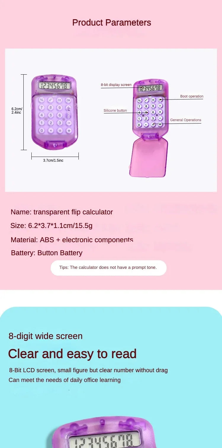 Portable Mini Transparent Flip Calculator with Keychain - 18
