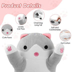 USB Heated Cat Plush Pillow with 5 Heat Settings and Timer