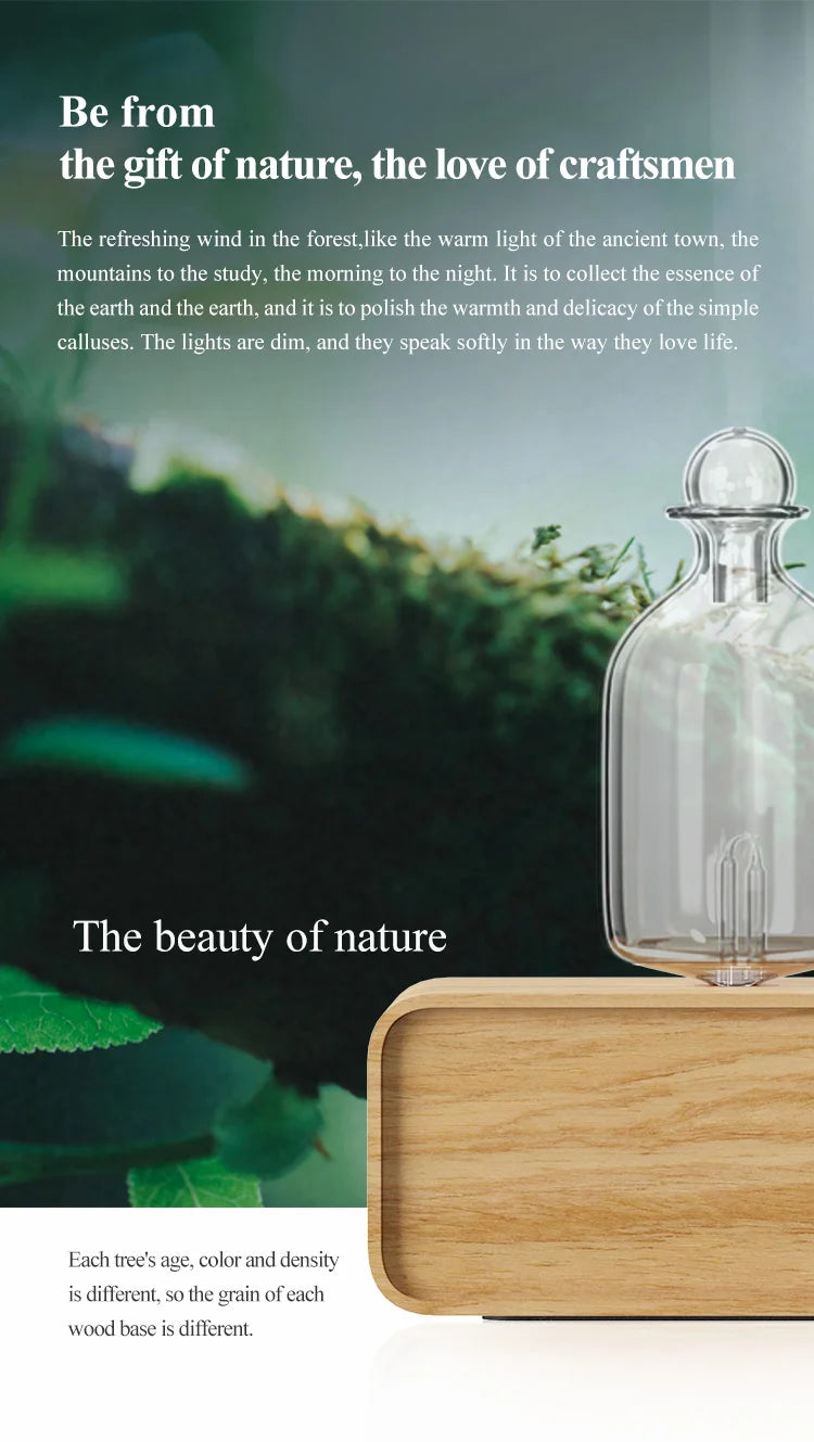 Waterless Wood and Glass Essential Oil Aromatherapy Diffuser