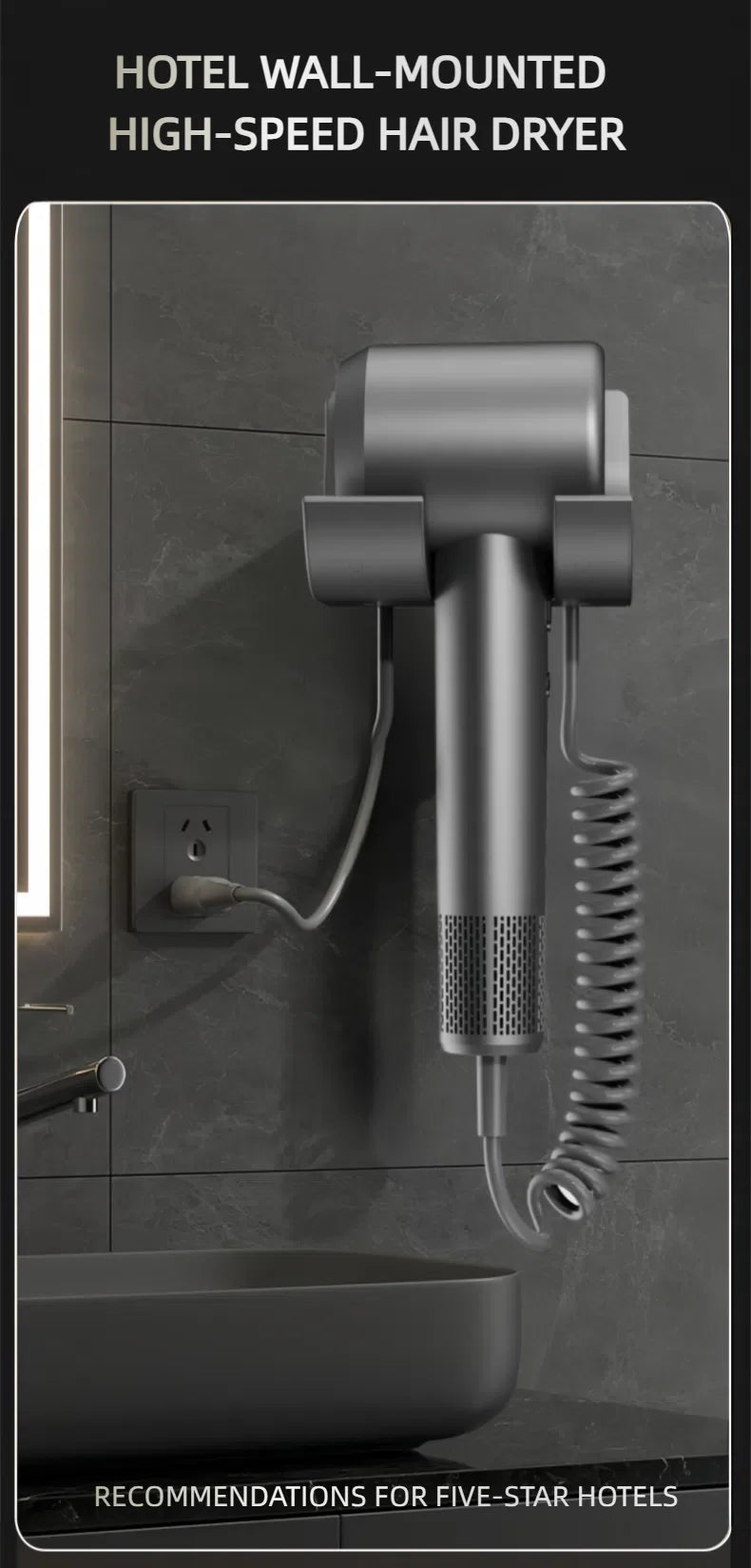 Wall-Mounted Ionic Hair Dryer for Home and Bathroom