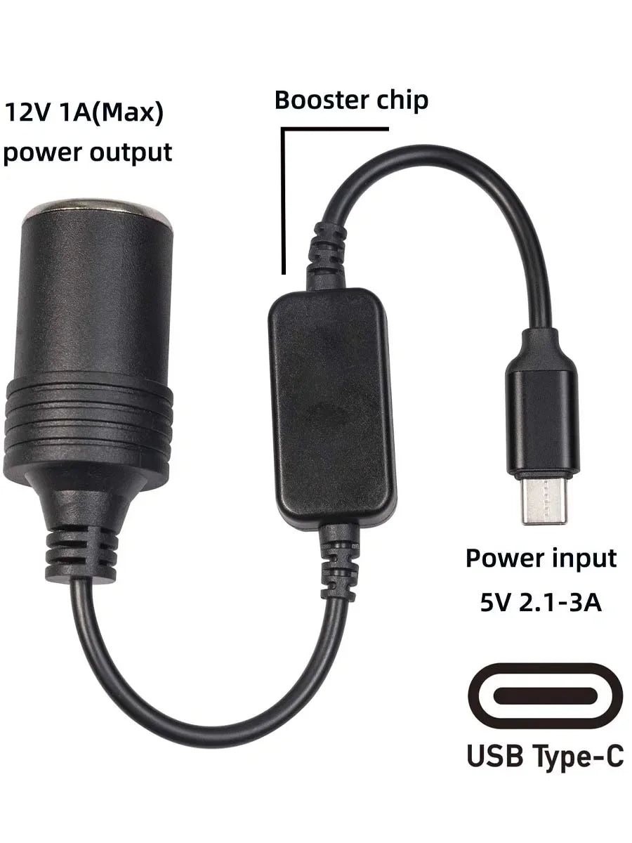 USB to 12V Car Cigarette Lighter Socket Power Adapter