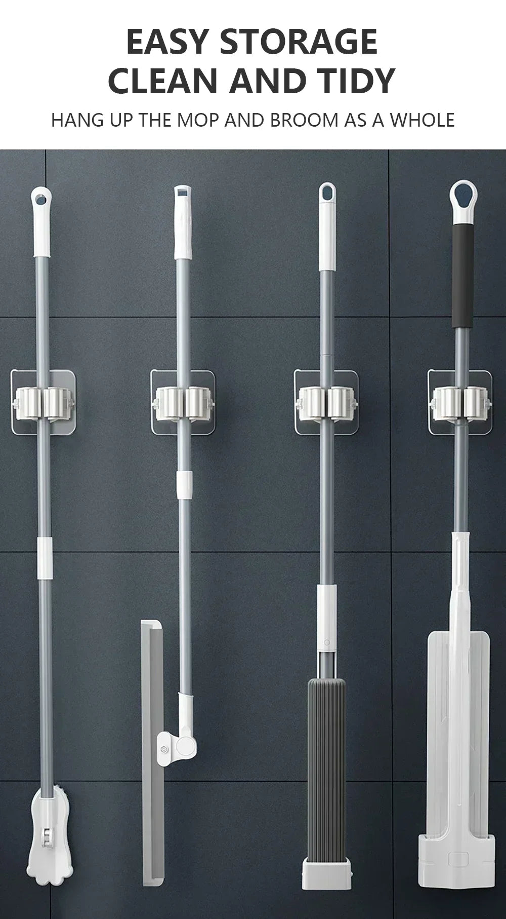 Self-Adhesive Wall-Mounted Mop and Broom Organizer - 7