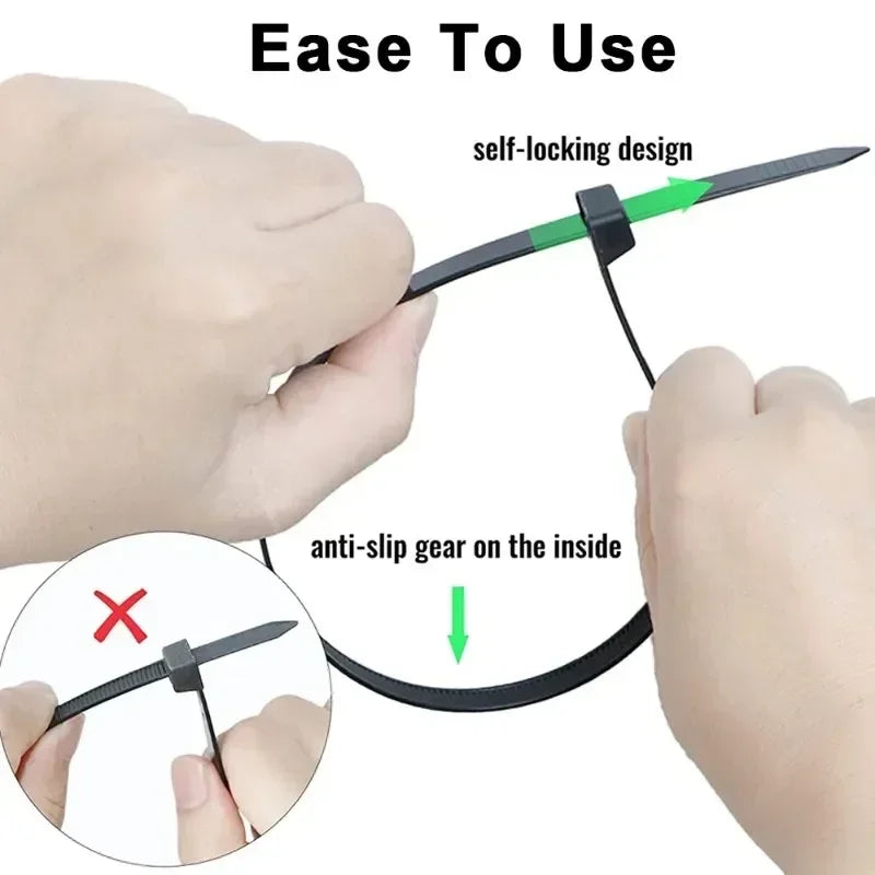Heavy Duty Self-Locking Nylon Cable Zip Ties for Home and Office - 18