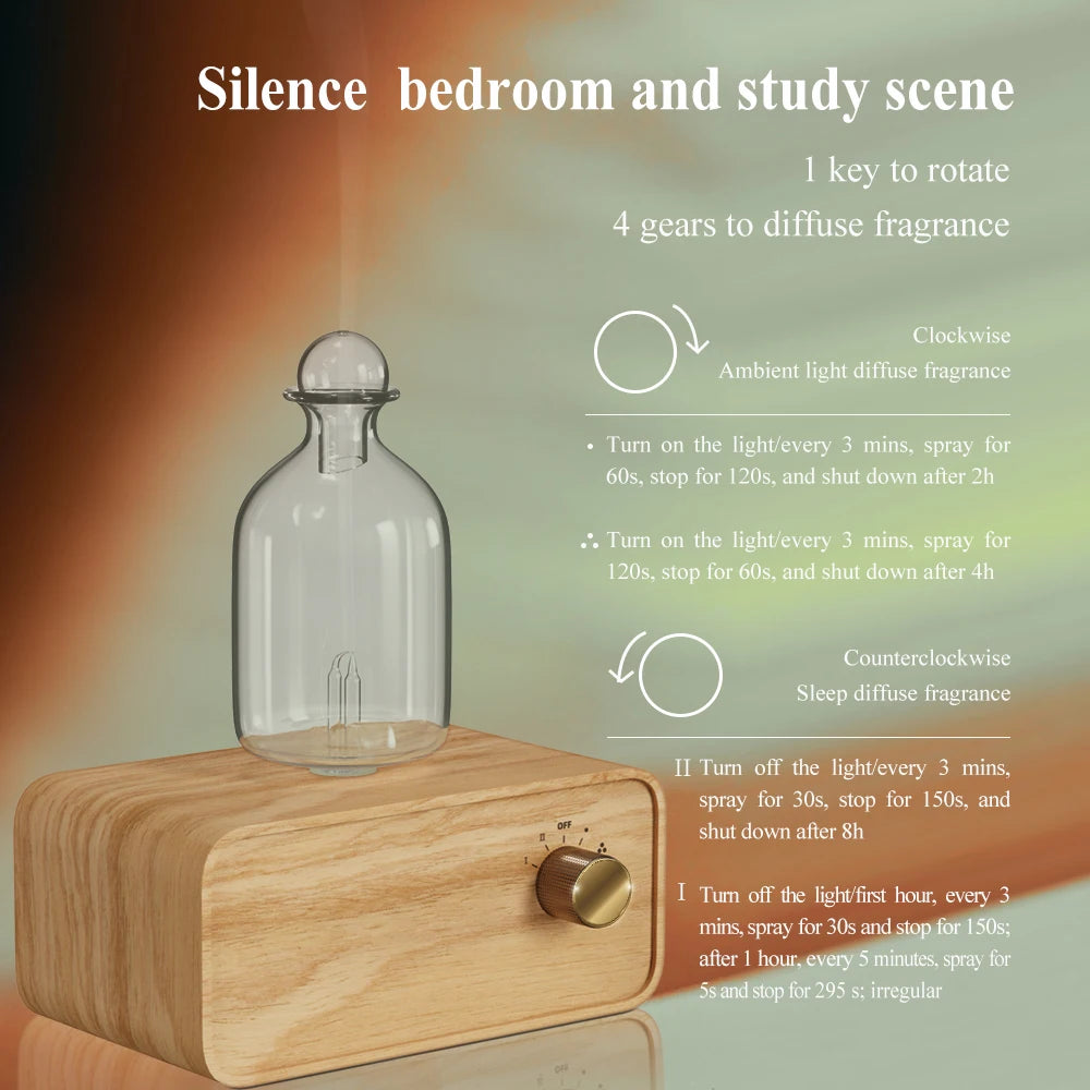Waterless Wood and Glass Essential Oil Aromatherapy Diffuser