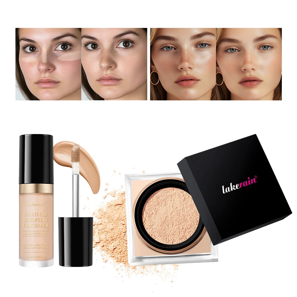 Matte Face Concealer and Setting Powder Makeup Set - 1