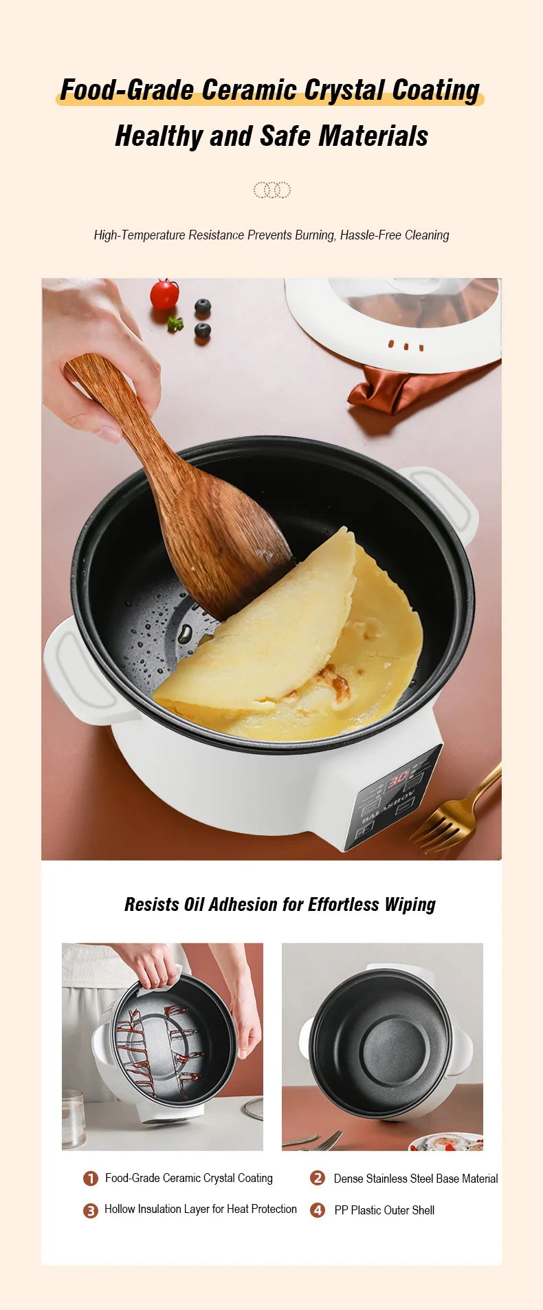 Multifunction 3.5L Non-Stick Electric Hot Pot Cooker