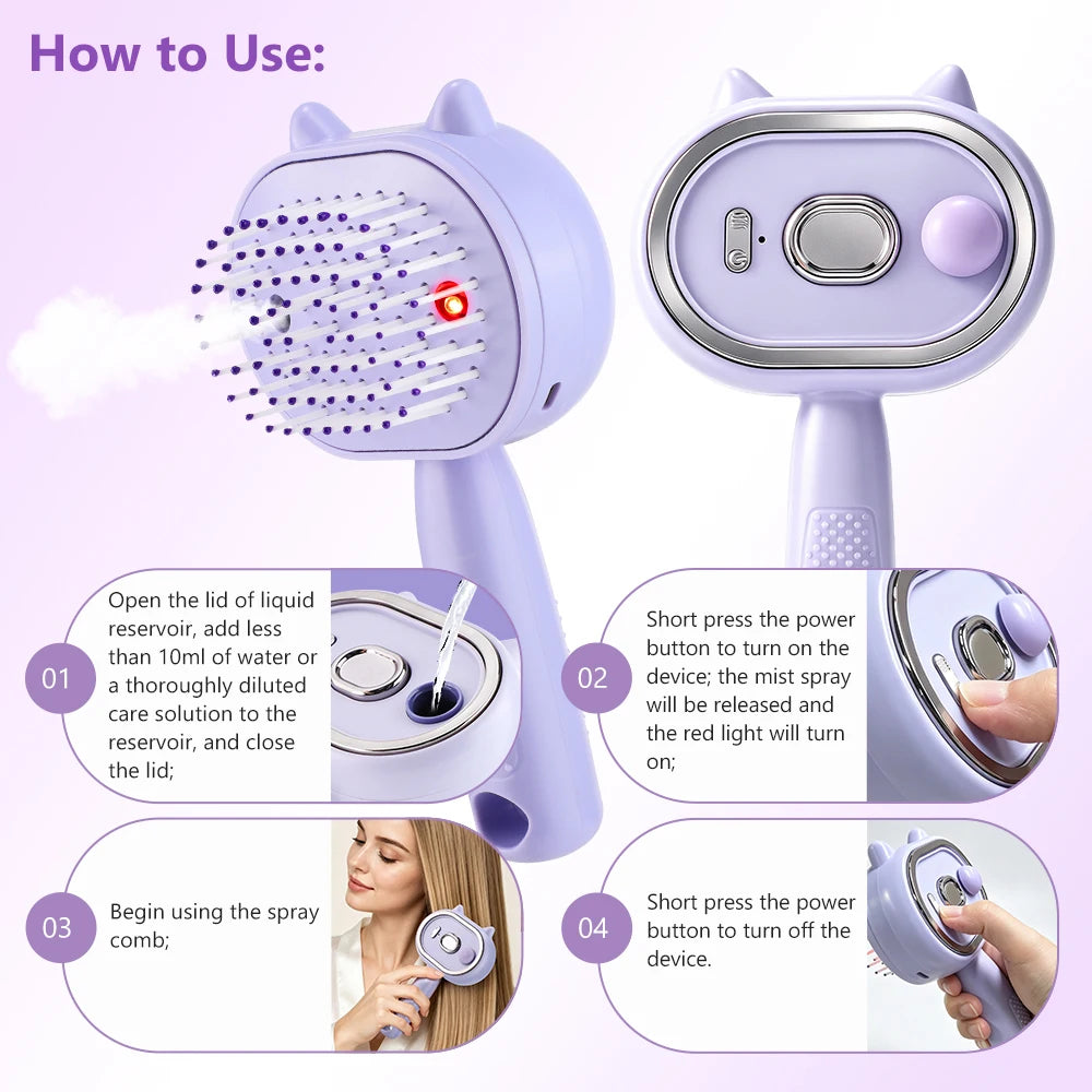 Electric Mist Spray Massage Comb for Hydrating and Detangling Hair
