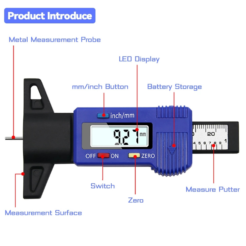 Digital Tire Tread Depth Gauge for Car Safety