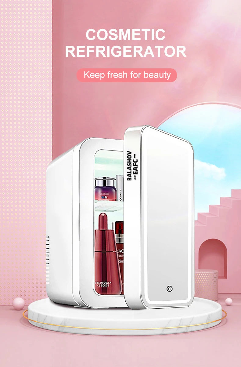4L Portable Mini Makeup Fridge with LED Lighted Mirror