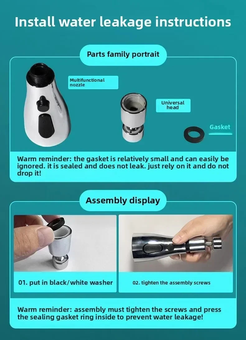 3-Mode Adjustable Kitchen Faucet Sprayer Head - 7