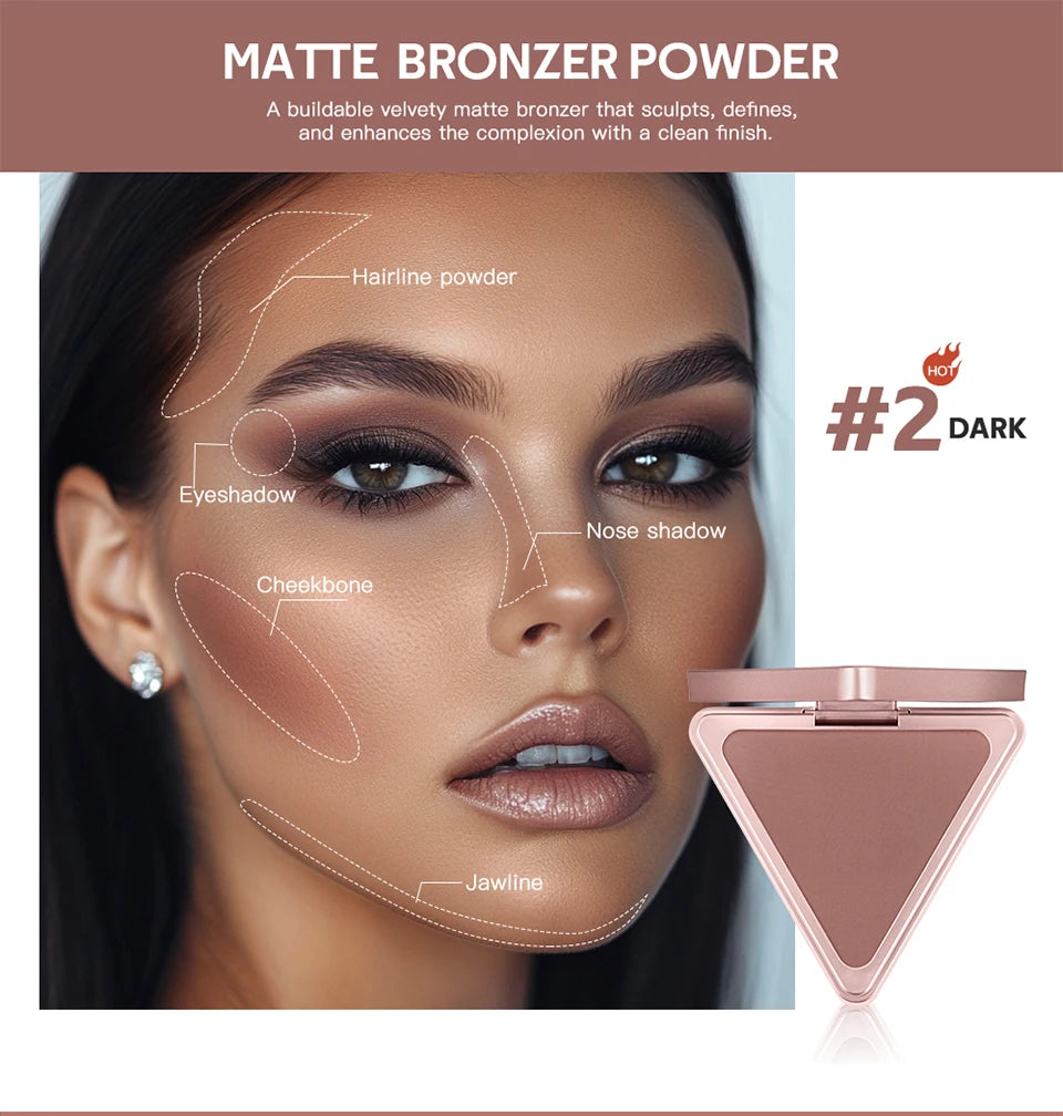 Matte Bronzer Powder for Long-Lasting Smooth Face Makeup - 9