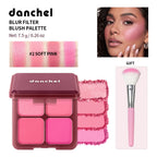 4-Color Matte Pigmented Blush Palette with Makeup Brush