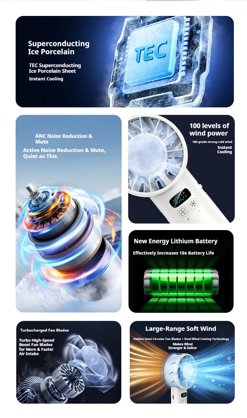Portable Handheld Cooling Fan with Ice Compress Technology