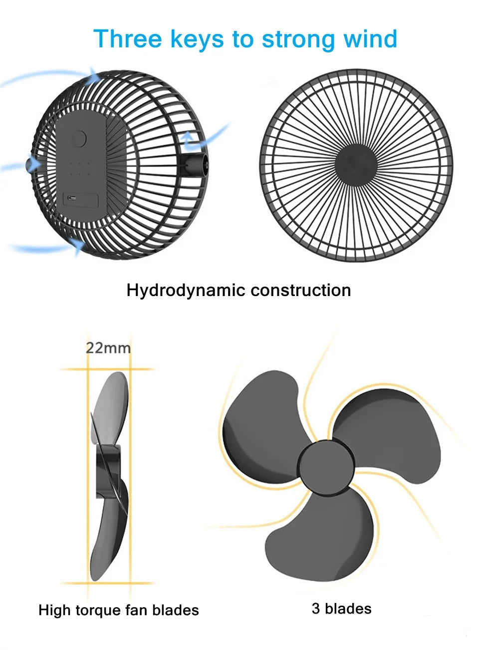 Portable Rechargeable Clip-On Desk Fan with 10000mAh Battery - 10