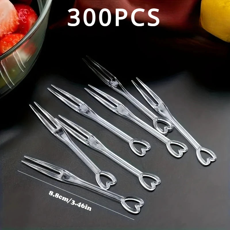 Heart-Shaped Disposable Appetizer Forks for Parties
