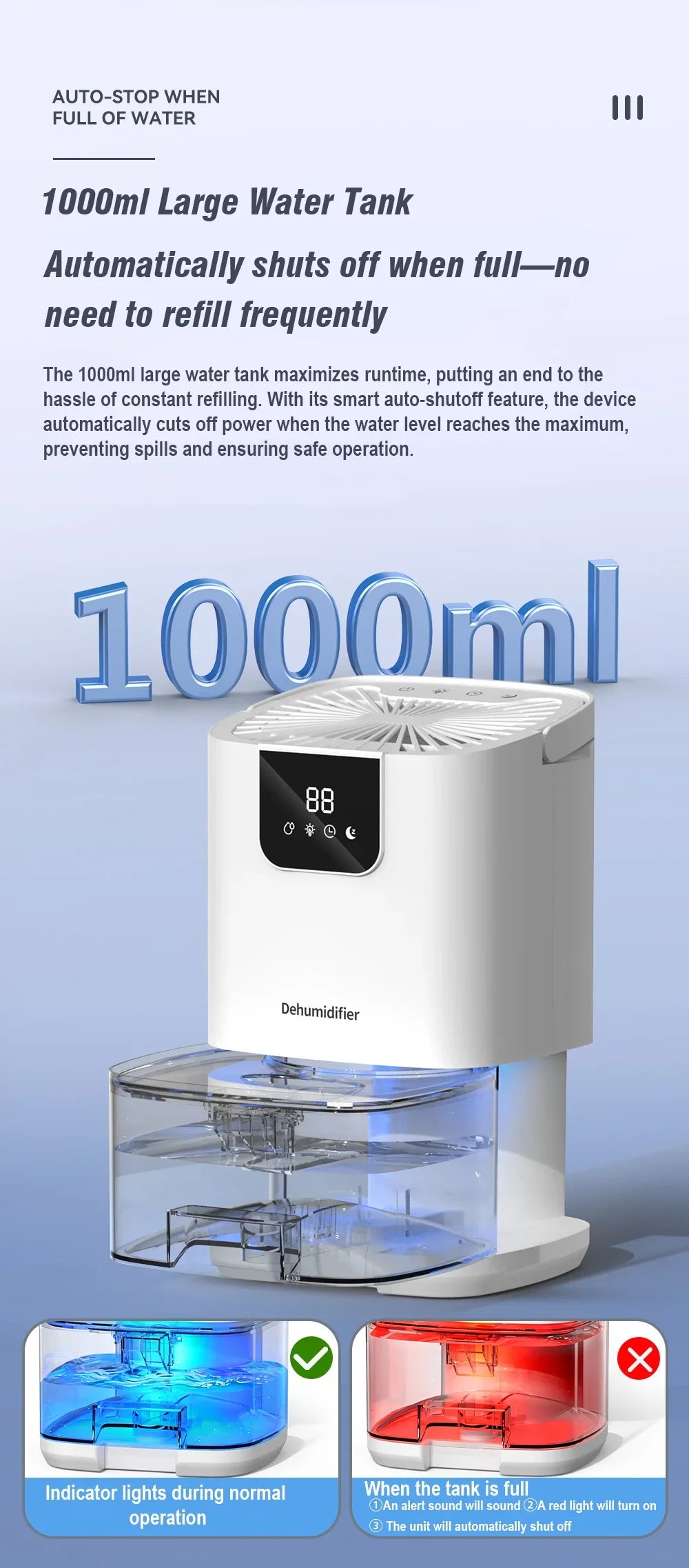 1000ML Portable Smart Dehumidifier for Home and Bedroom - 12