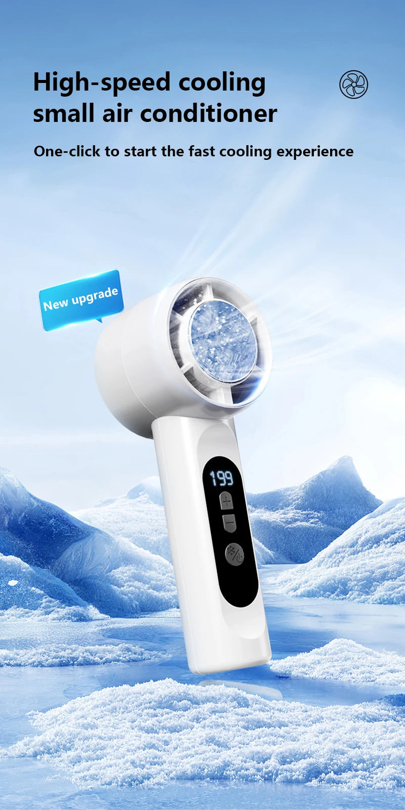 Rechargeable Handheld Turbo Fan with Ice Cooling Technology