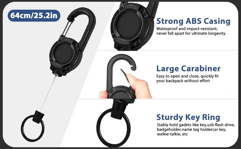 Heavy Duty Retractable Carabiner Key Chain with Steel Wire - 10