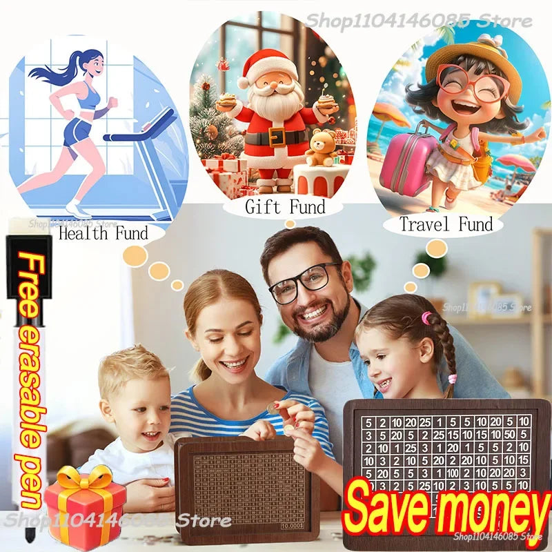 Wooden Money Saving Challenge Box for Cash - 2