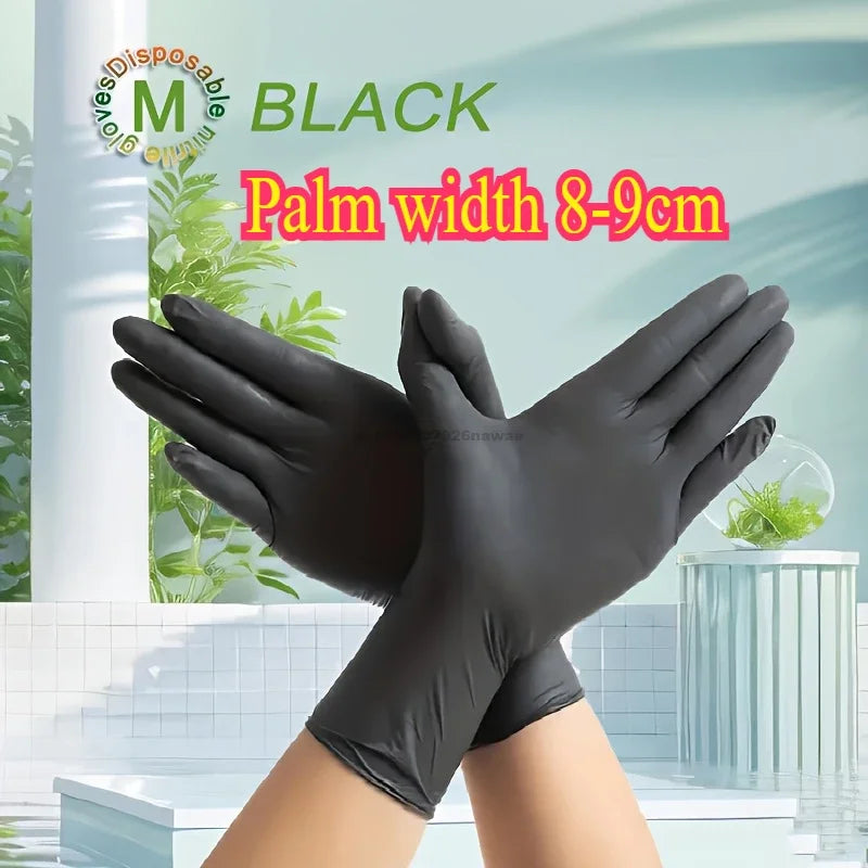 Disposable Black Nitrile Protective Gloves - 20