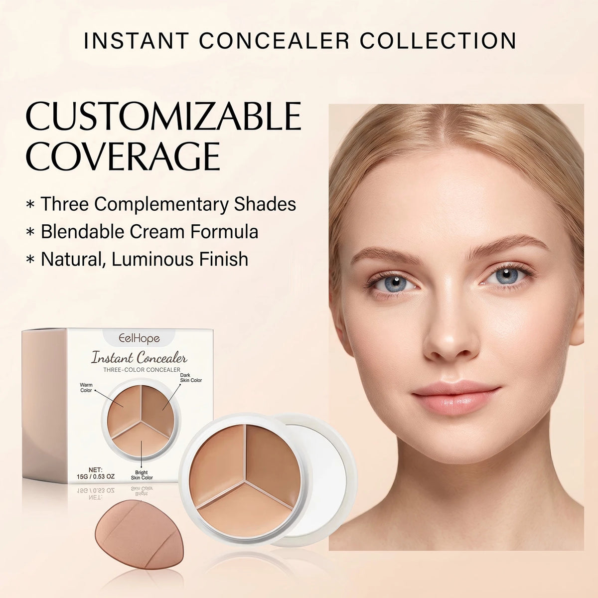 3-Color Cream Concealer Palette for Flawless Face Coverage