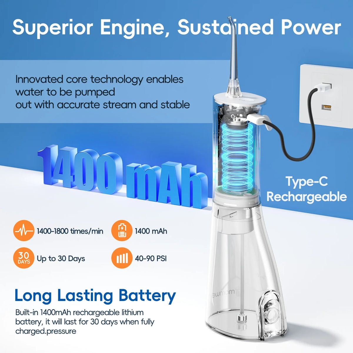 Portable Cordless Water Flosser for Teeth Cleaning