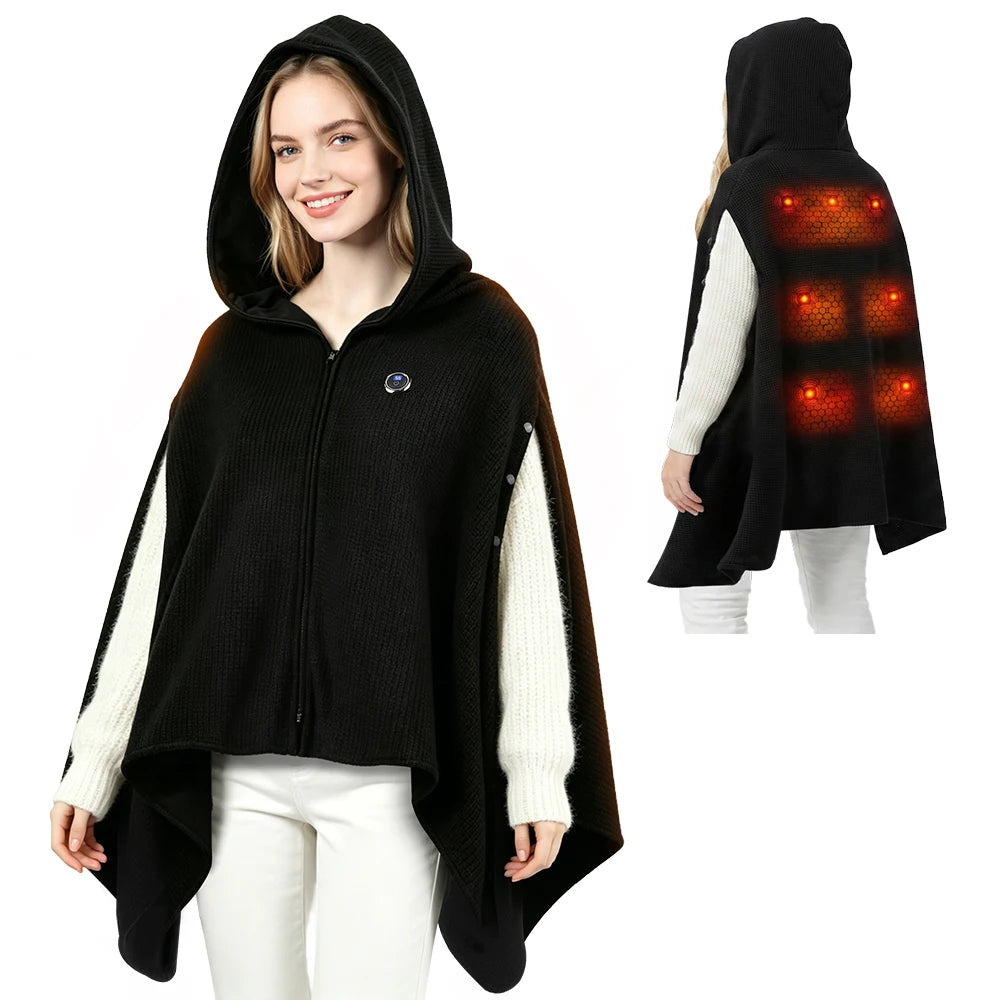 USB Heated Hooded Shawl Wearable Graphene Blanket - 19