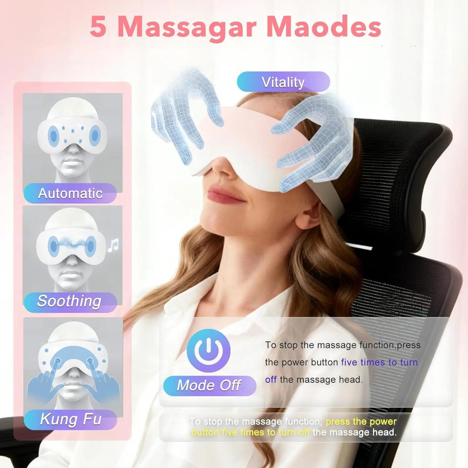 Smart Eye Massager with Cooling and Vibration for Eye Strain - 10