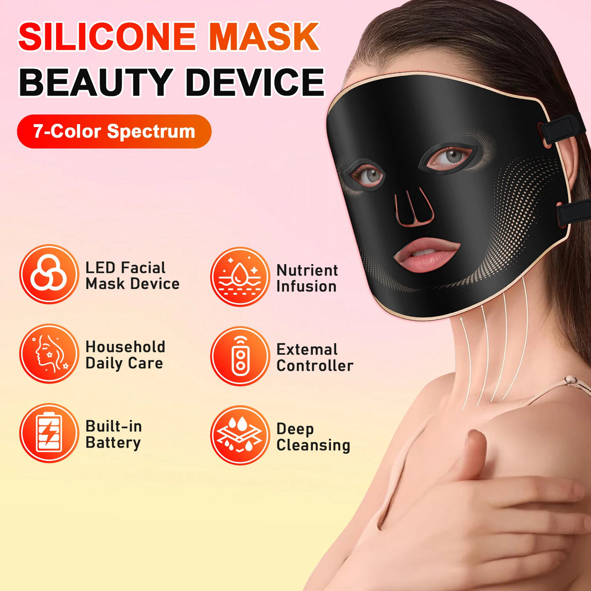 7-Color LED Silicone Facial Mask for Skin Rejuvenation