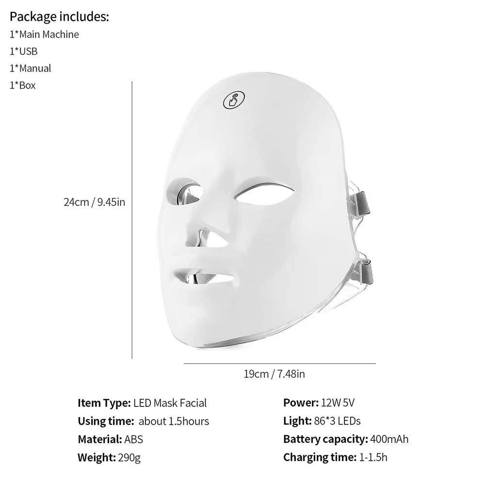 7-Color Rechargeable LED Facial Mask for Skin Rejuvenation